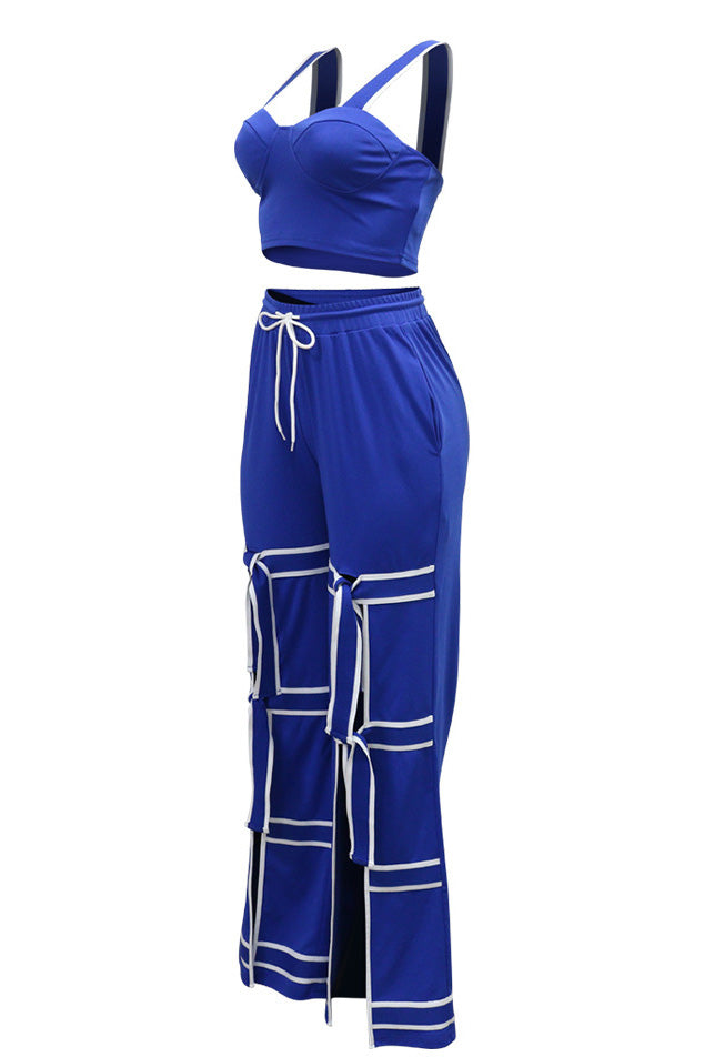 Stretch Sling Crop Vest Slit Wide Leg Pants Set Lavish Daily