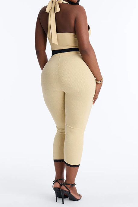 Lace Trim Ribbed Capri Set Lavish Daily