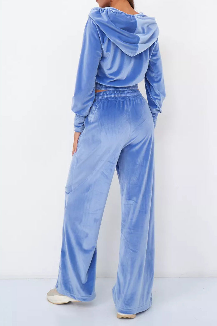 Velvet Hooded Zip Sweatshirt & Pants Set Lavish Daily