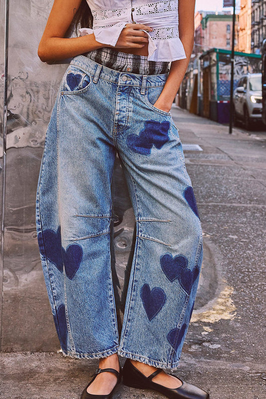 Heart Patch Relaxed Barrel Leg Jeans Lavish Daily