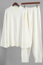 Distressed Knit Pants & Crew Neck Sweater Set Lavish Daily