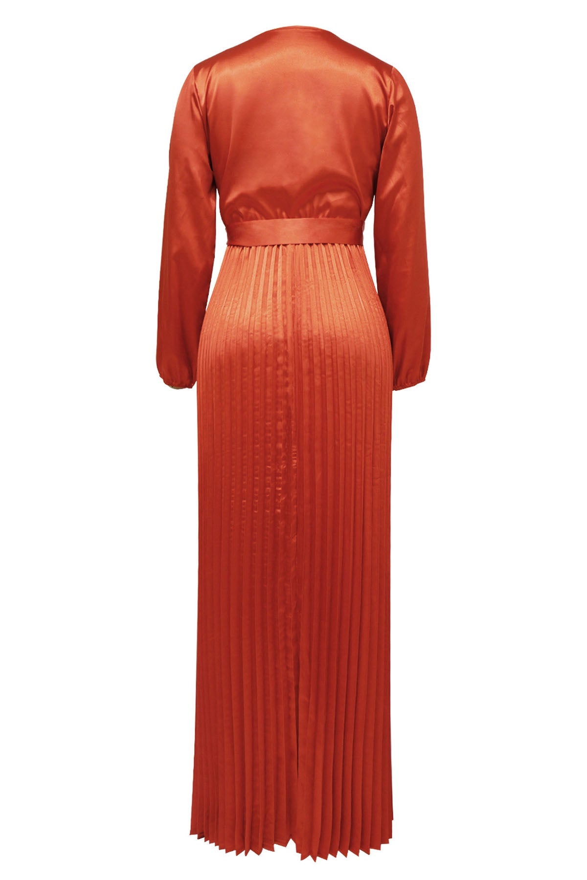 Faux Silk Pleated Tie-Waist Maxi Dress Lavish Daily