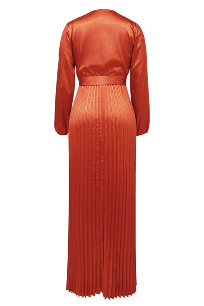 Faux Silk Pleated Tie-Waist Maxi Dress Lavish Daily