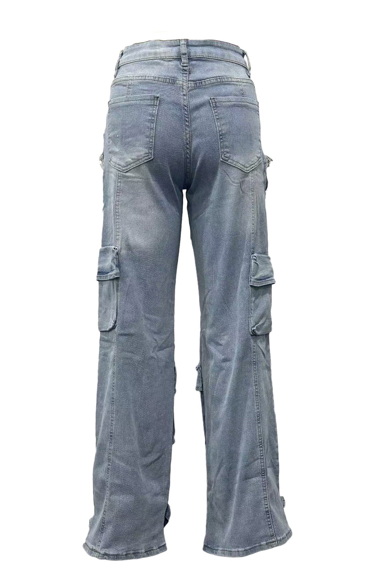 Rhinestone Embellished Denim Cargo Pants Lavish Daily