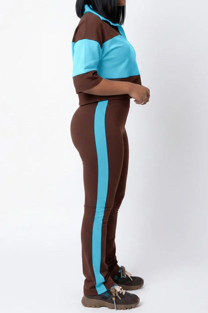 Collared Top & Flare Pants Two-Piece Set Lavish Daily