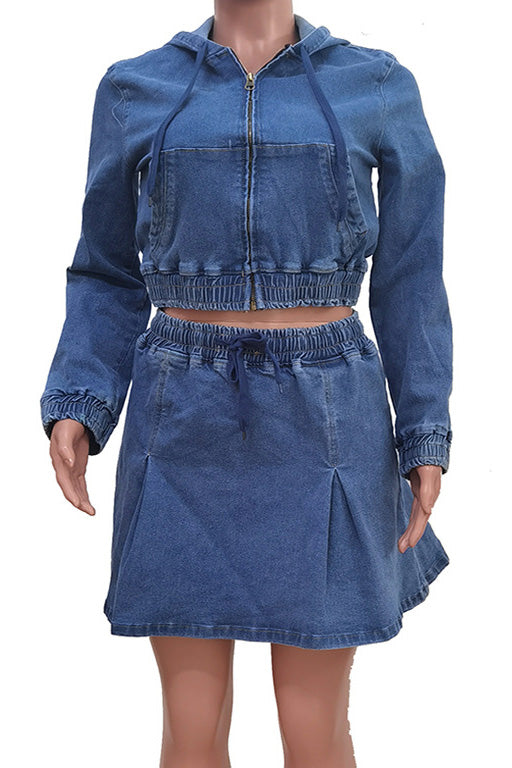 Casual Washed Denim Skirt Set Lavish Daily