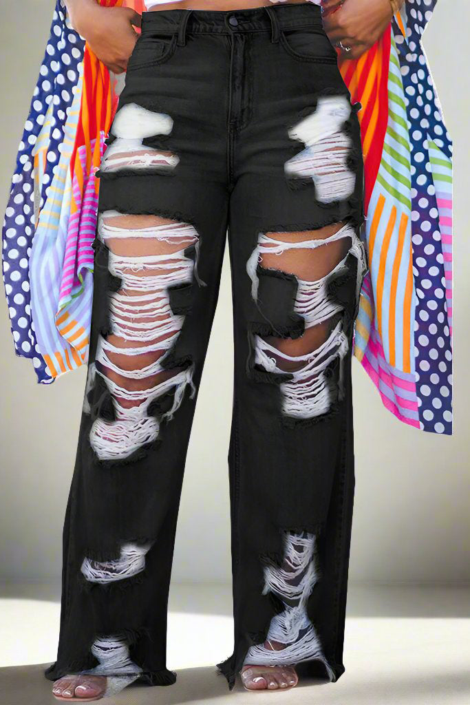 Chic Ripped Straight Leg Jeans Lavish Daily