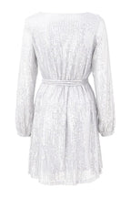 Sequin Tie Waist Long Sleeve Mini Dress Lavish Daily