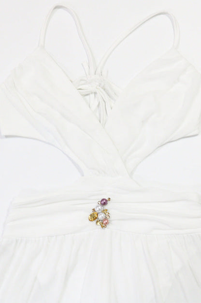 V-Neck Backless Sheer Jumpsuit Lavish Daily