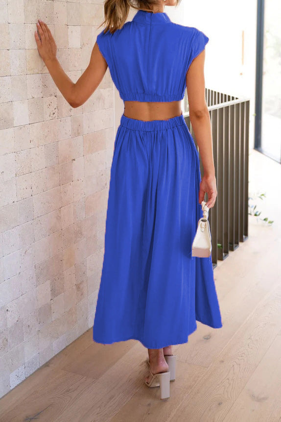 Mock Neck Cut Out Pleated Maxi Dress Lavish Daily