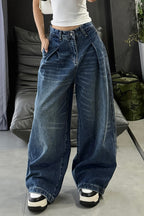 Plus Size Baggy Folded Wide Leg Jeans Lavish Daily