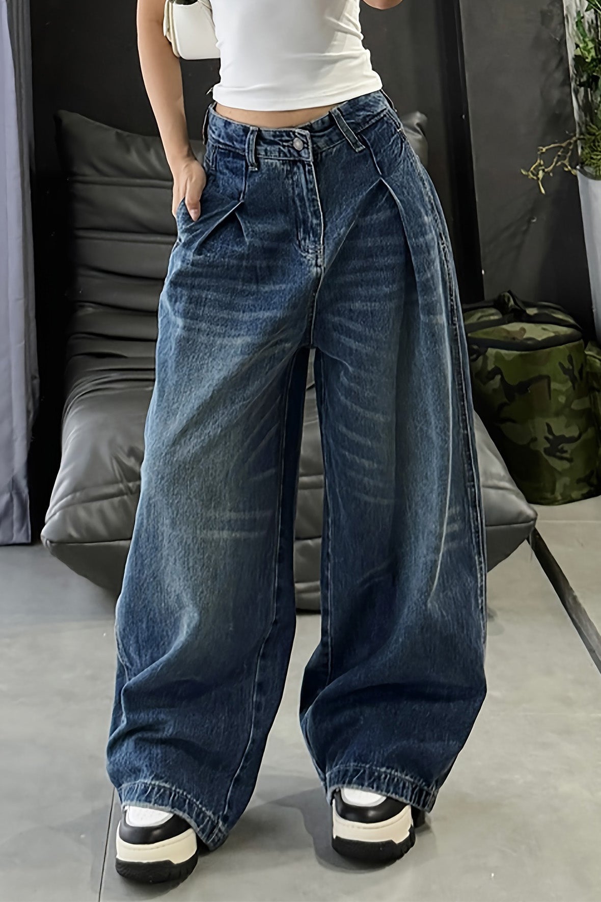 Plus Size Baggy Folded Wide Leg Jeans Lavish Daily
