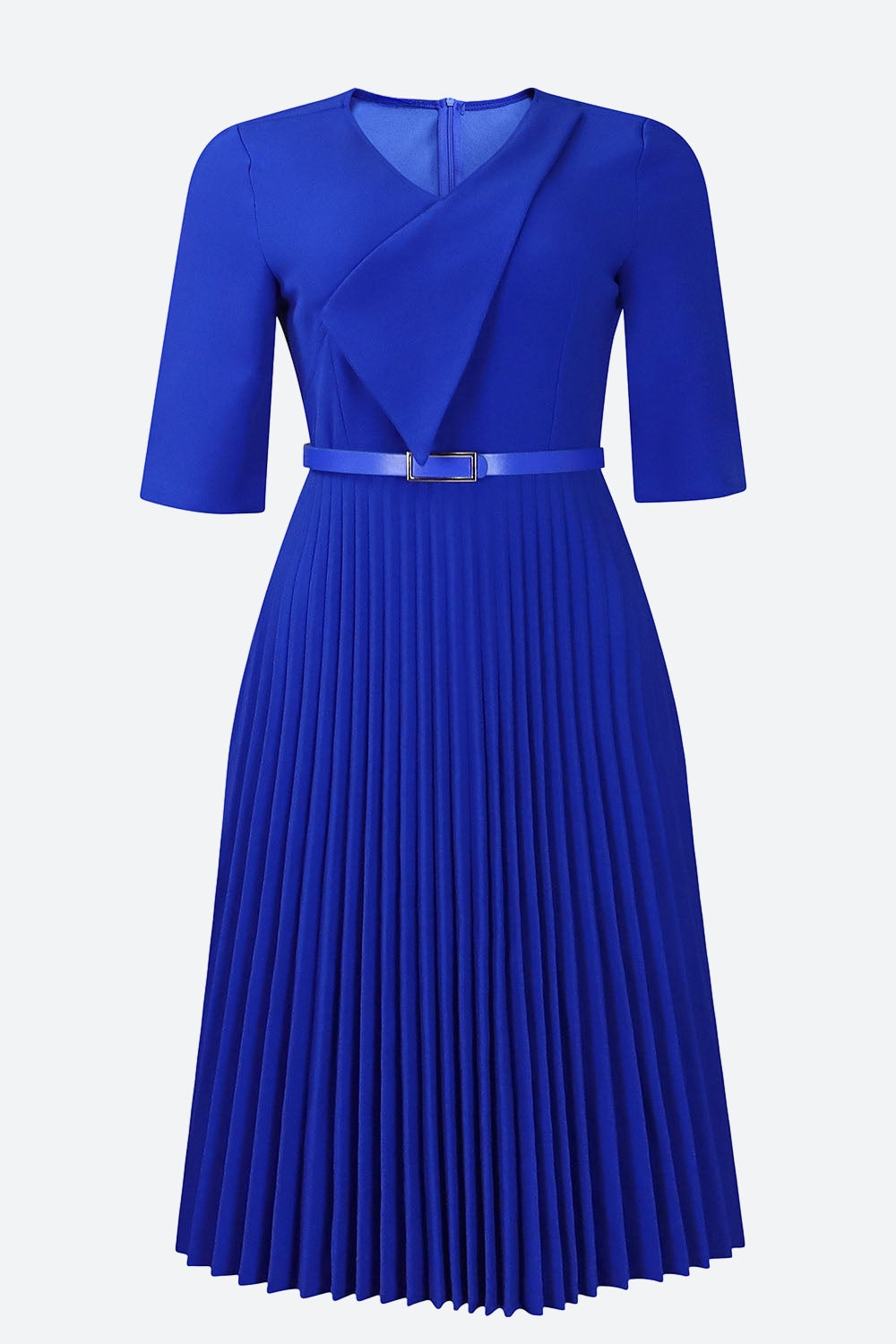 Solid Belted Pleated Dress Lavish Daily