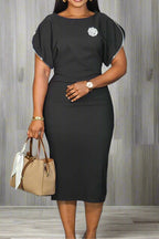 Round Neck Short Sleeve Bodycon Midi Dress Lavish Daily