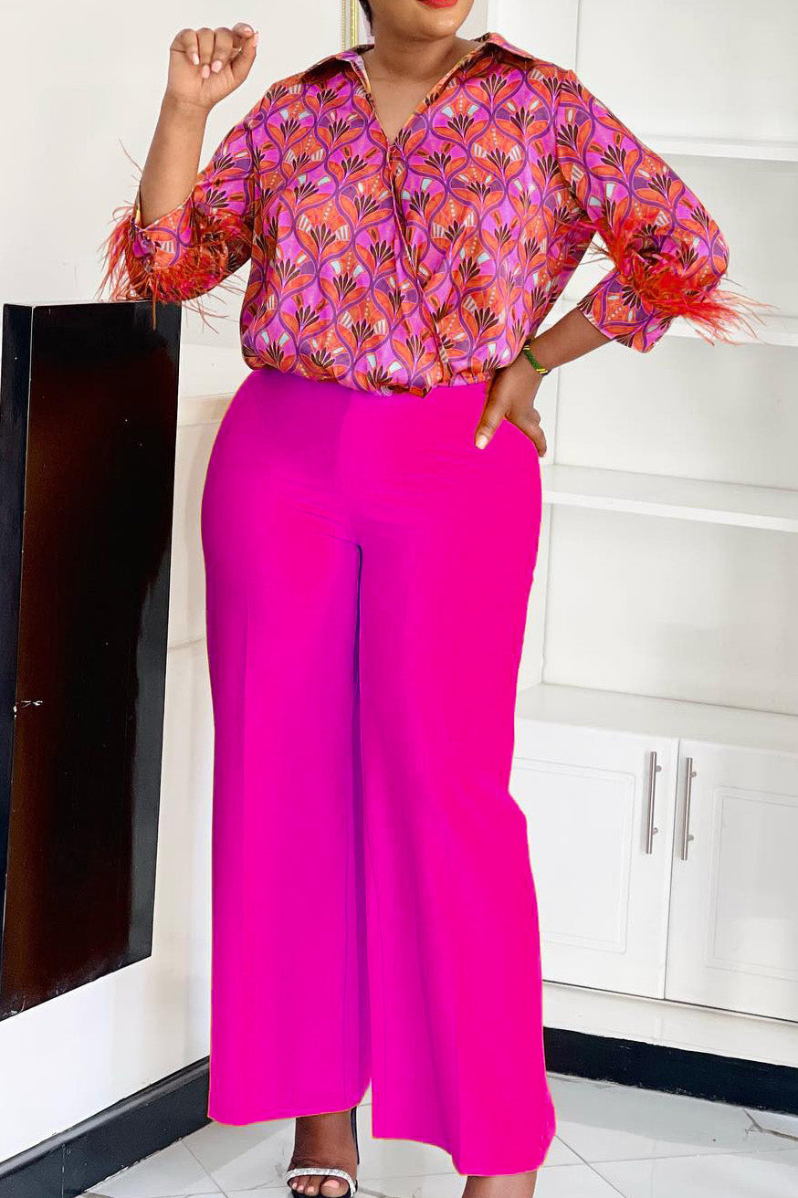 Printed Shirt & Wide Leg Pants Set Lavish Daily