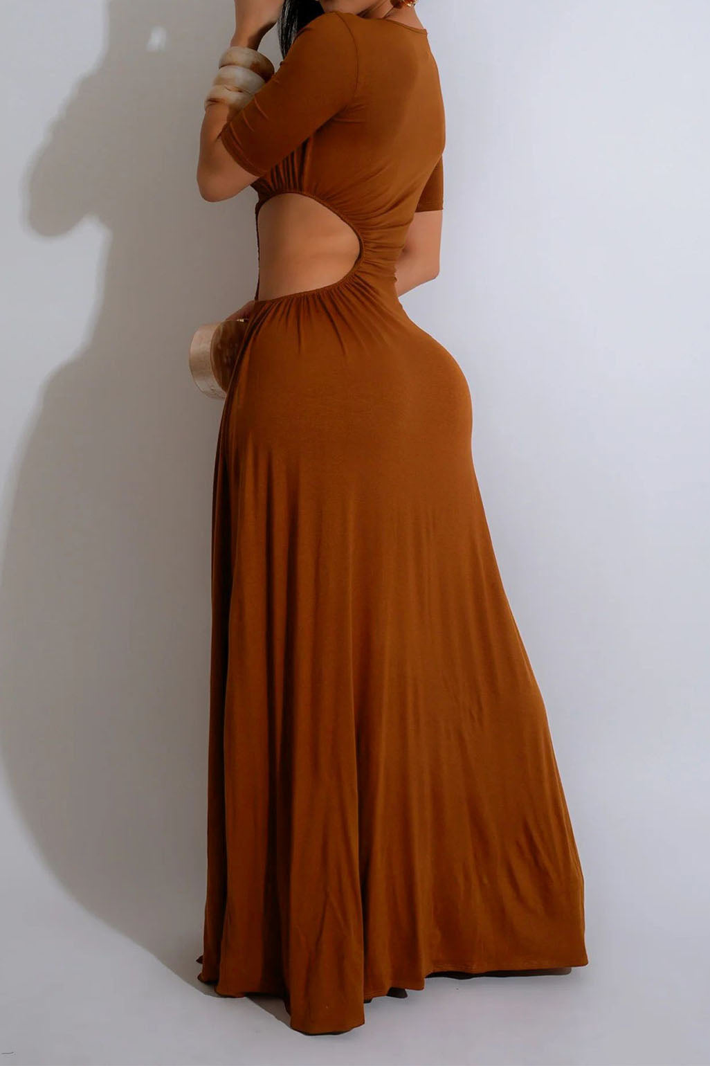 Cutout Ruched High Slit Maxi Dress Lavish Daily