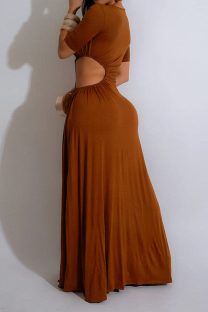Cutout Ruched High Slit Maxi Dress Lavish Daily