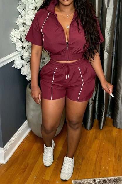 Contrast Piping Zip-Up Track Set Lavish Daily