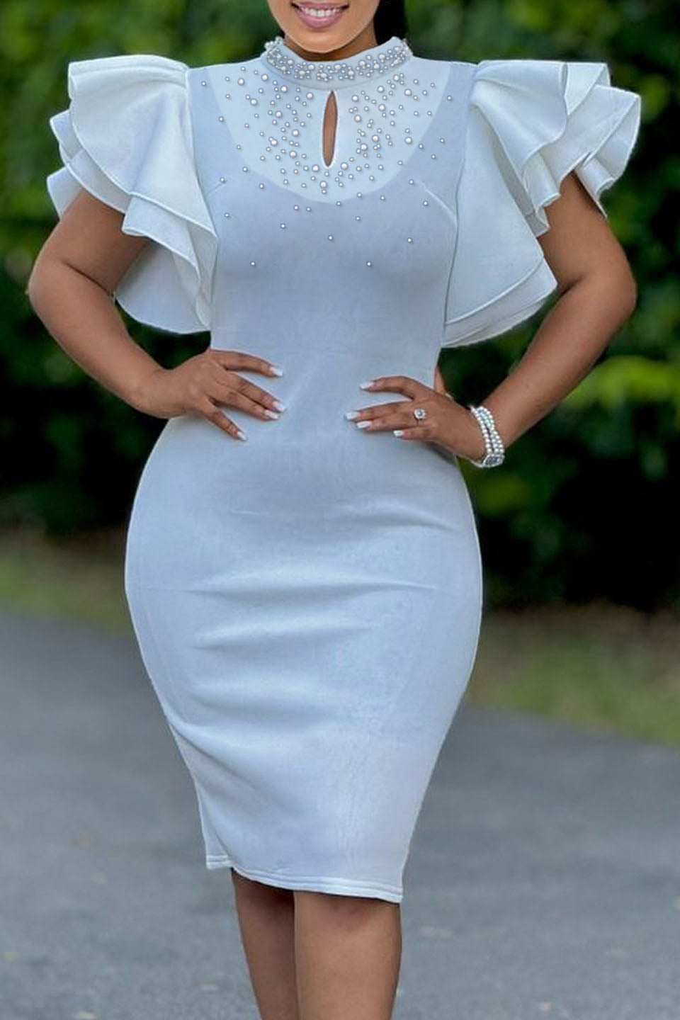 Pearls Decor O Neck Wrapped Dress Lavish Daily