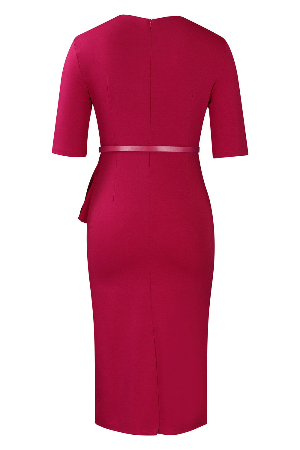 Solid Short Sleeves Knee Length Peplum Dress Lavish Daily