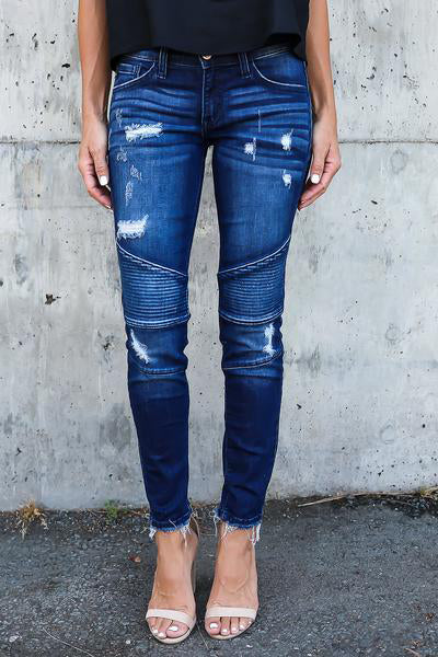 Skinny Ripped Pleated Stretch Denim Jeans Lavish Daily