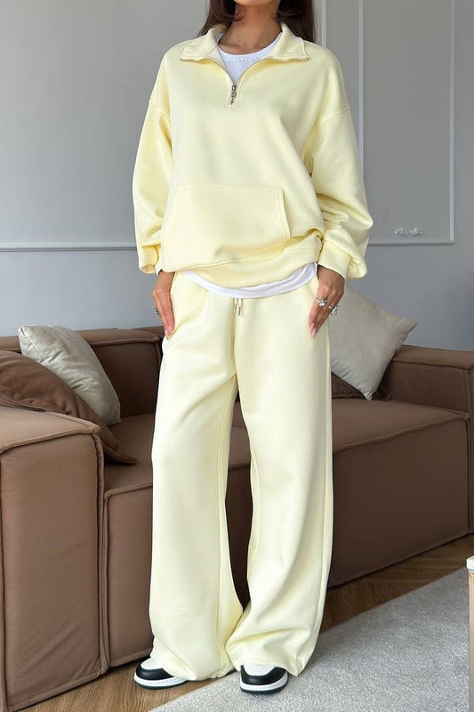 Quarter Zip Wide Leg Lounge Set Lavish Daily