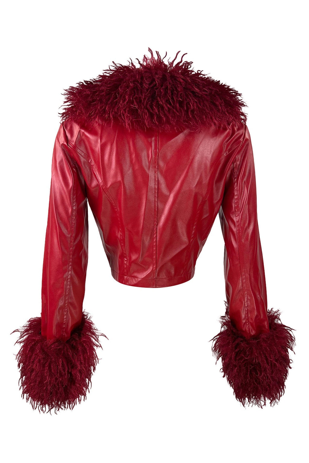 Detachable Fur Collar Cropped Faux Leather Jacket Lavish Daily