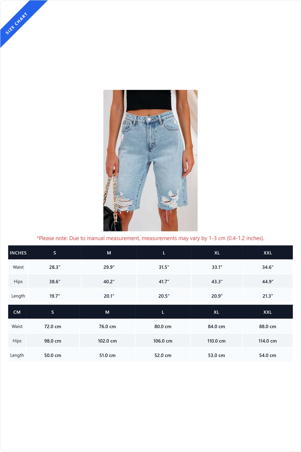 High-Waisted Distressed Denim Bermuda Shorts Lavish Daily