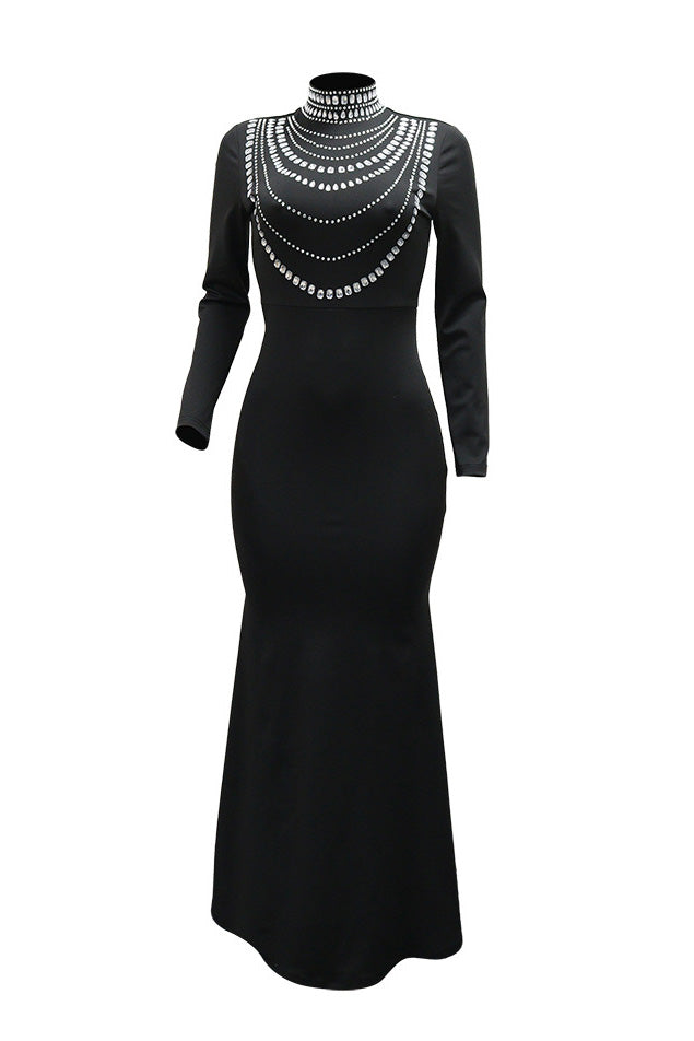 Long Sleeve Diamond Fishtail Bandage Maxi Dress LavishDaily