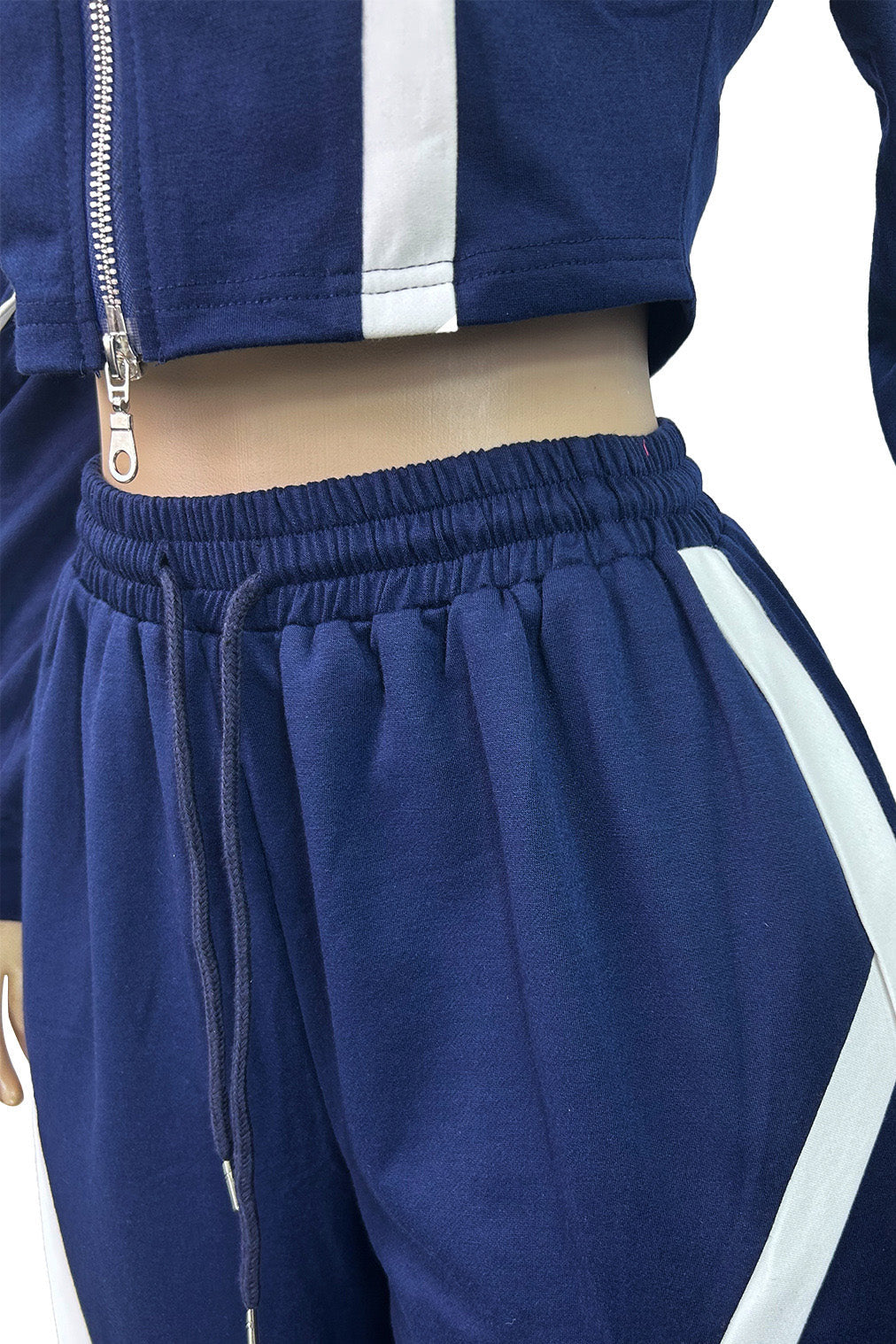 Striped Patchwork Zip-Up Top & Wide Leg Pants Set Lavish Daily