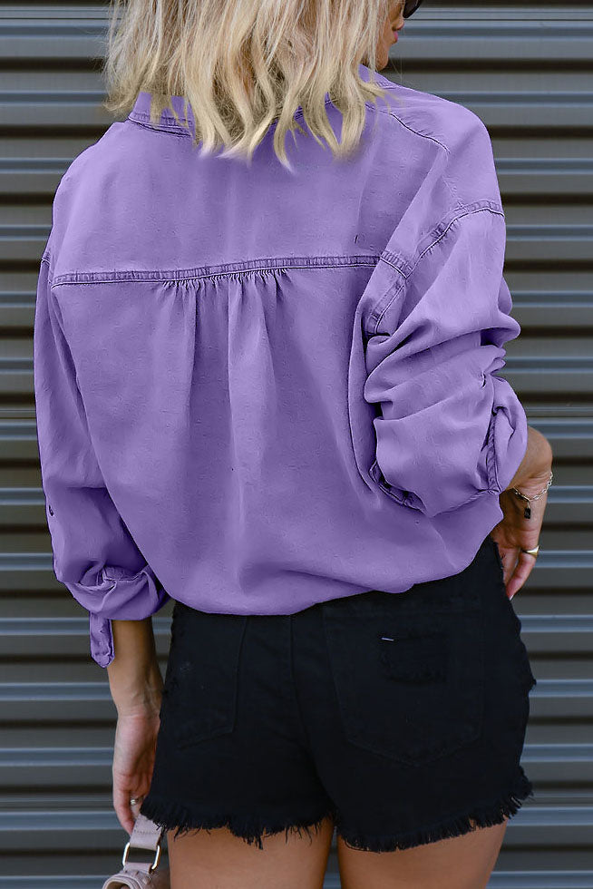 Long Sleeve Button Down Blouses Denim Shirt Lavish Daily