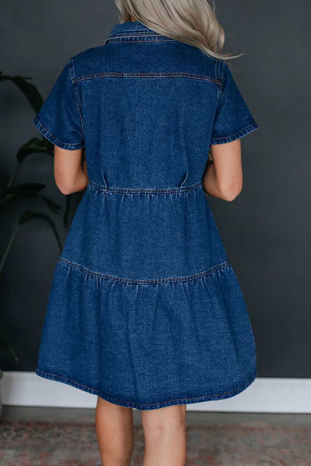 Short Sleeve Button-Up Denim Dress with Pockets Lavish Daily