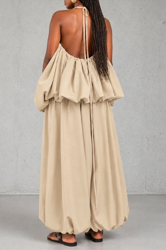 Plus Size Plunging Halter Oversized Top & Harem Pants Set Lavish Daily