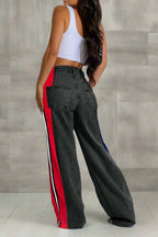 Wide Jeans with Wide Contrast Side Lines-Black Lavish Daily