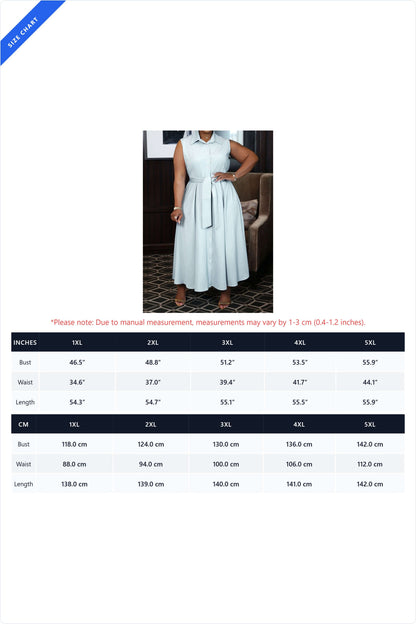 Plus Size Sleeveless Button-Front Tie-Waist Shirt Dress Lavish Daily