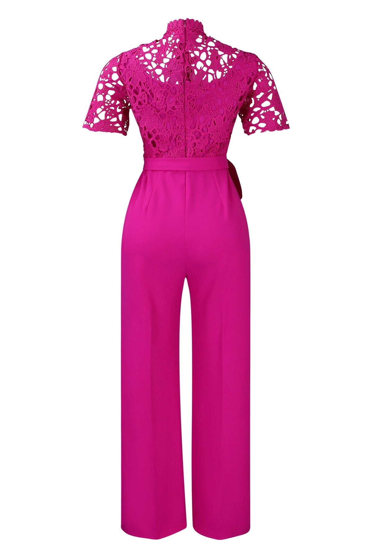 Lace Hollow Out Tie Waist Wide Leg Jumpsuit Lavish Daily