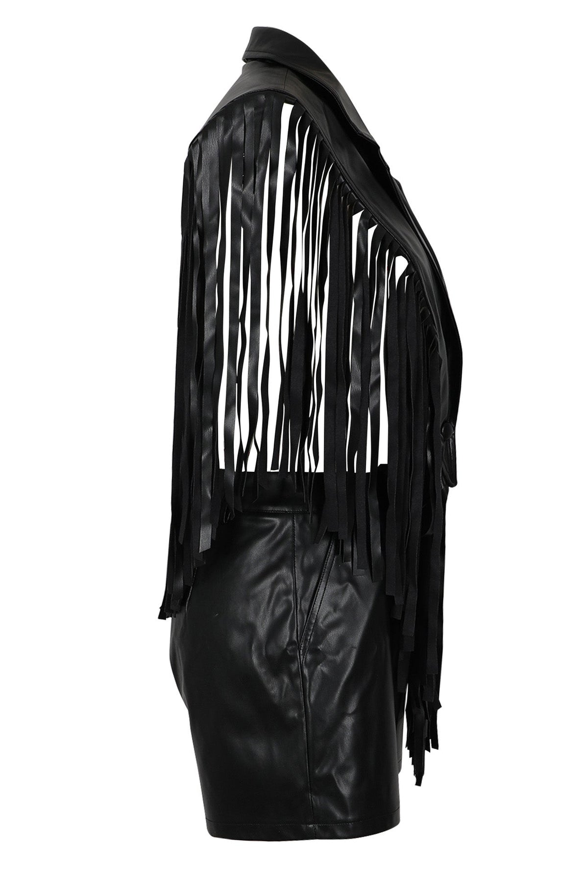 Fringed Faux-Leather Blazer & Shorts 2-Piece Set Lavish Daily
