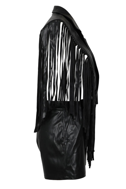 Fringed Faux-Leather Blazer & Shorts 2-Piece Set Lavish Daily