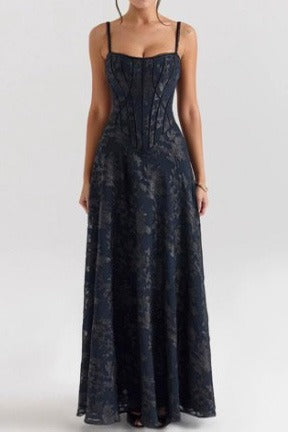 Floral Jacquard Corset Maxi Dress Lavish Daily
