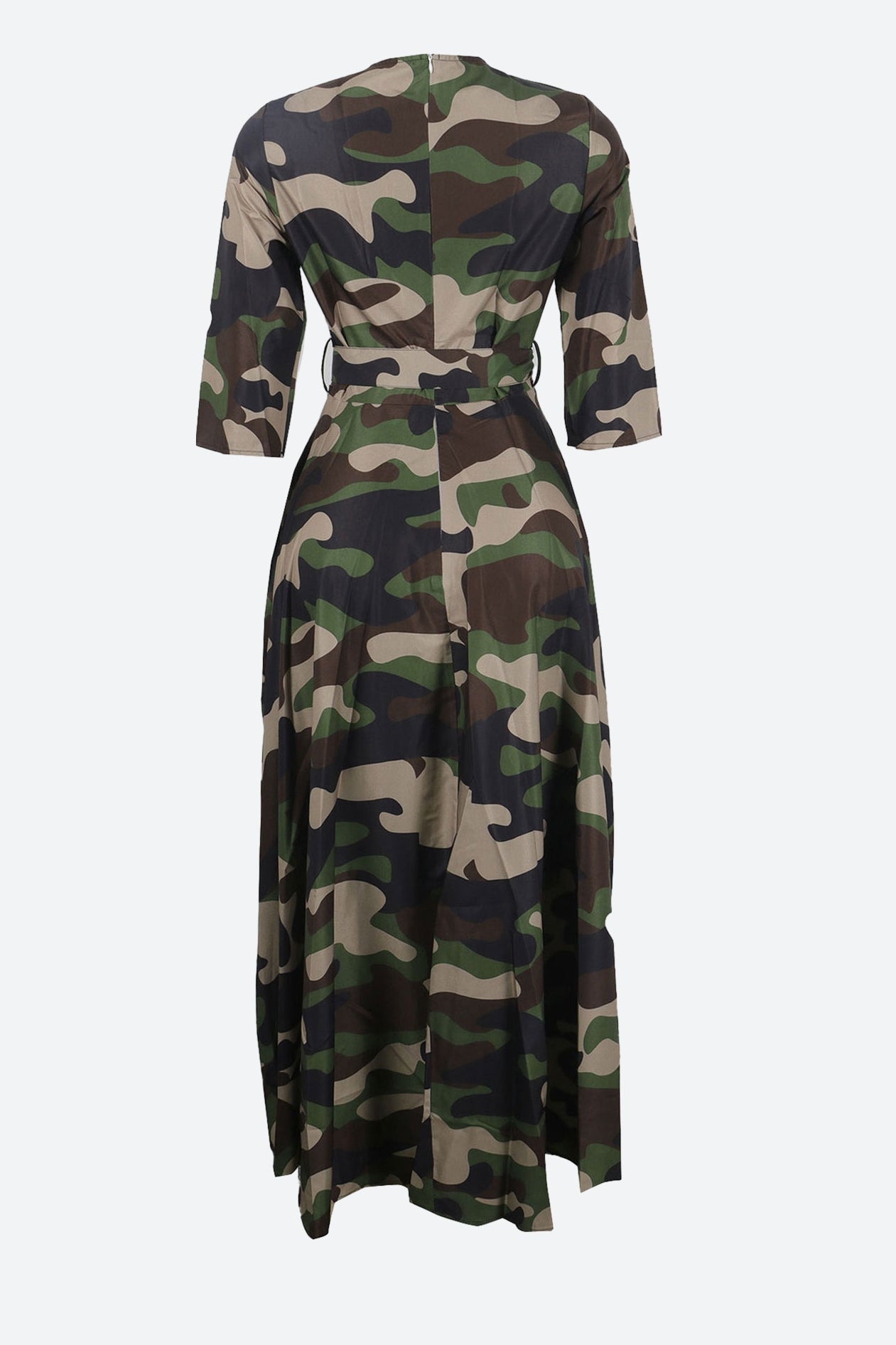 Print Crew Neck Half Sleeve Belted Dress Lavish Daily