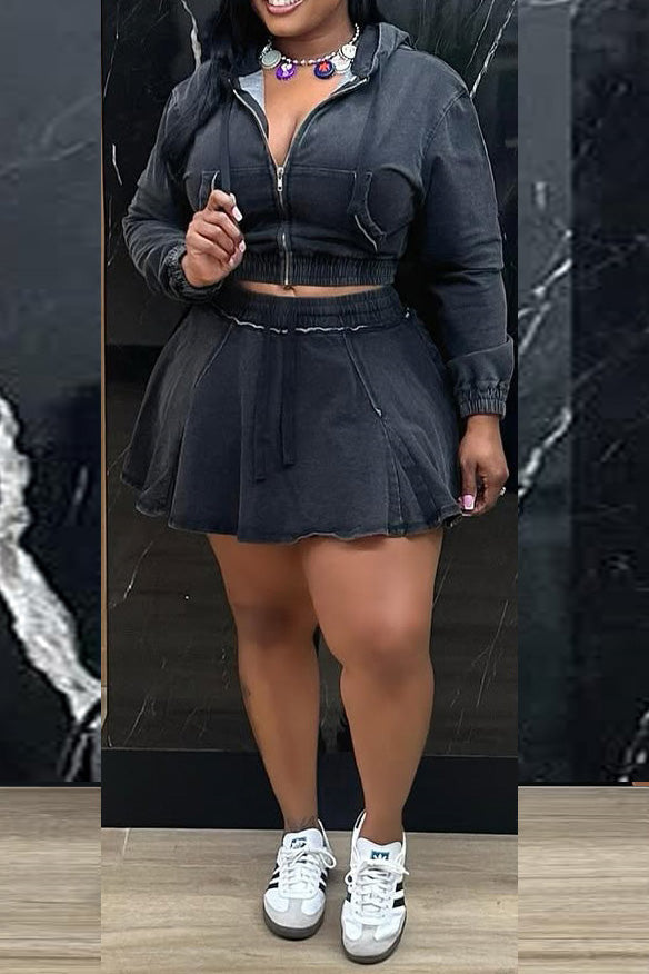 Casual Washed Denim Skirt Set Lavish Daily