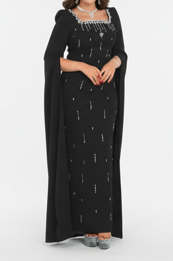 Crystal Embellished Cape Sleeve Maxi Dress LavishDaily