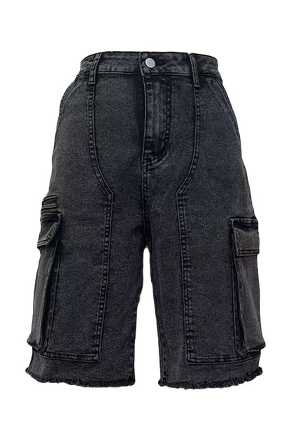 Vintage Wash Raw Hem Denim Cargo Jorts Lavish Daily