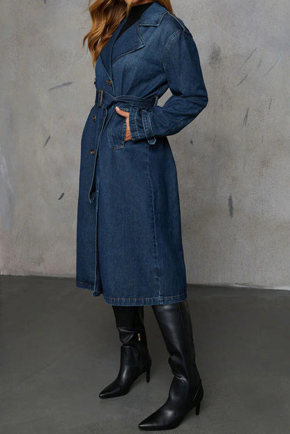 Belted Denim Trench Coat Lavish Daily