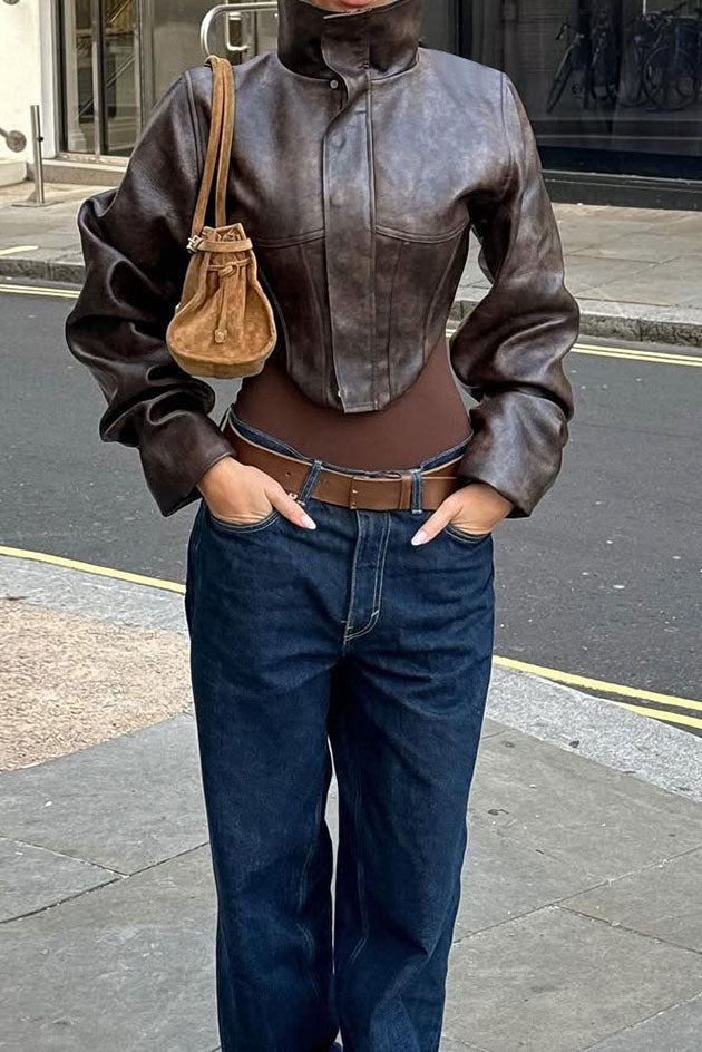 Cropped Faux Leather Jacket Lavish Daily