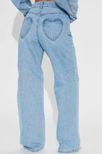 High Waist Heart Pocket Straight Leg Jeans Lavish Daily