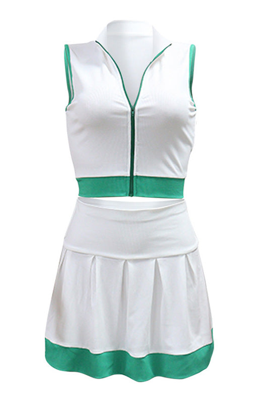 Colorblock Sleeveless Zip Top and Skirt Outfit Lavish Daily