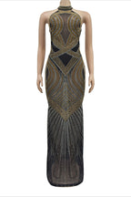 Rhinestone Beaded Floor-Length Evening Gown Lavish Daily
