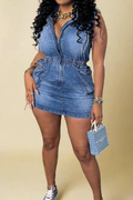 Sleeveless Elastic Drawstring Denim Mini Dress Lavish Daily
