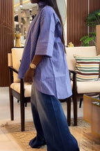 Blue Striped Loose Fit Long Sleeve Shirt Lavish Daily